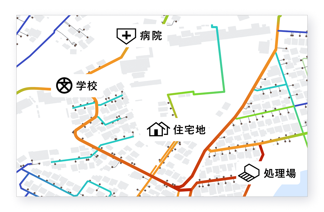 下水道の重要度を示すマップ