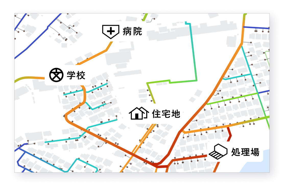下水道の重要度を示すマップ